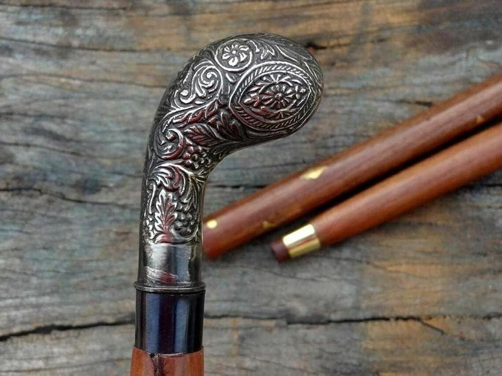 Antique Style Victorian Vintage Designer Brass Handle Cane Wooden Walking Stick