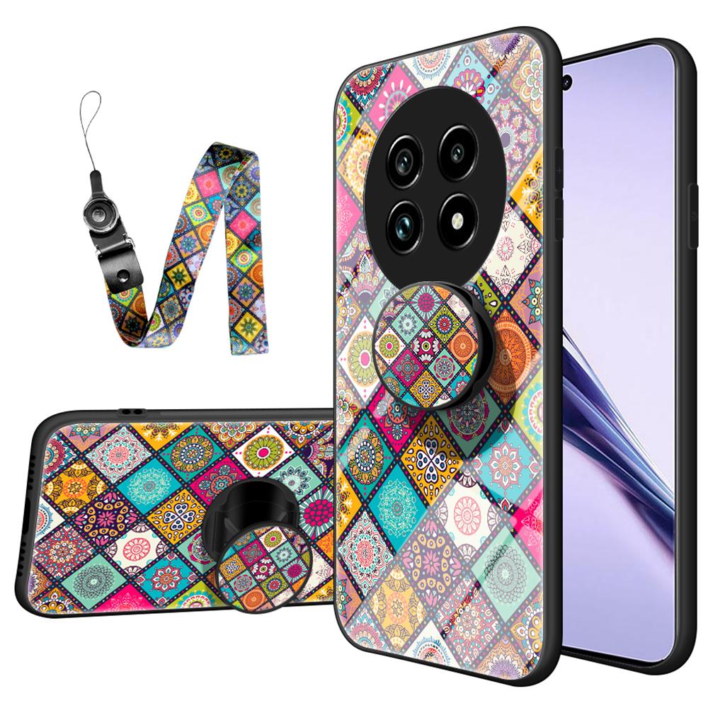 

For Realme 13 Pro 5G (Global)/13 Pro+ 5G (Global) Case Kickstand Ethnic Pattern Tempered Glass Phone Cover with Strap Checkered Pattern