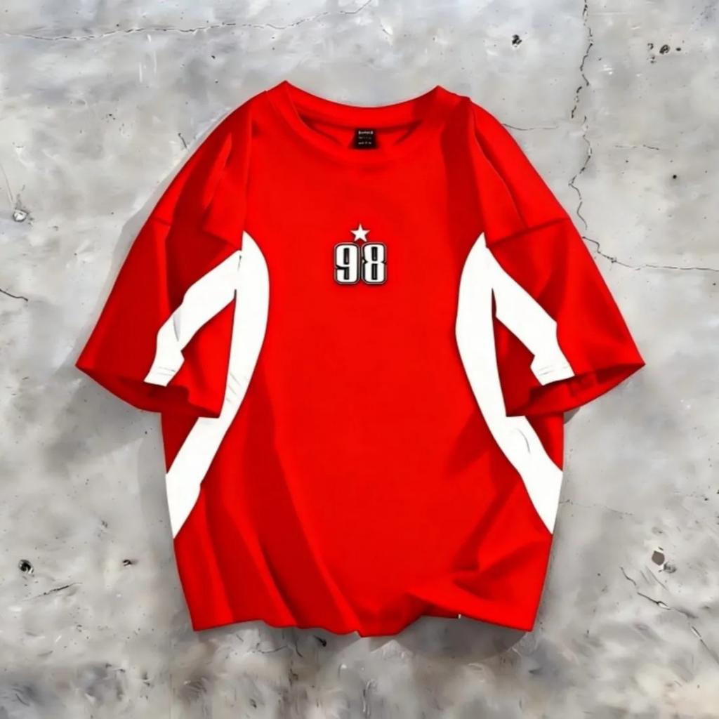 European and American Fashion Summer Striped Letter 98 Print Tee Comfortable and Breathable Crew Neck T-shirt Outdoor Street Top