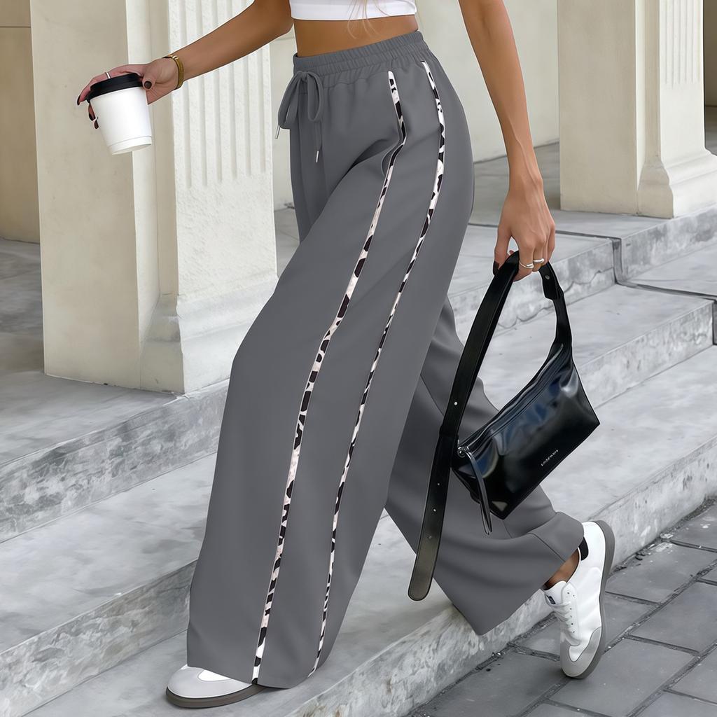 Women's Loose Casual Leopard Print Drawstring Wide Leg Pants