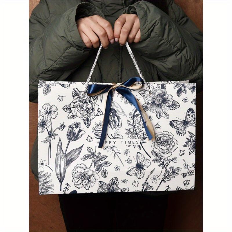 10 Pack Vintage Floral Gift Bags with Ribbon, Assorted Sizes, Paper Party Favor Bags for Birthday, Christmas, New Year, Wedding, Bridal Shower