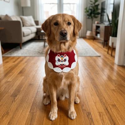Cute Cartoon Pet Lion Dance Scarf Embroidery Adjustable Dog Drool Bib Lucky Blessing Comfortable New Year Cat Scarf New Year