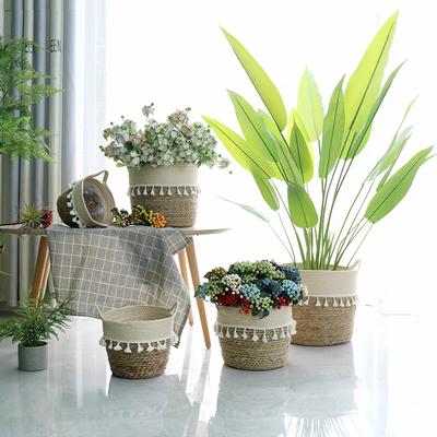Nordic-style Rattan-woven, Straw-woven Flower Basket, Bamboo-woven Planter for Green Plants, Floor-standing Willow-woven Plant