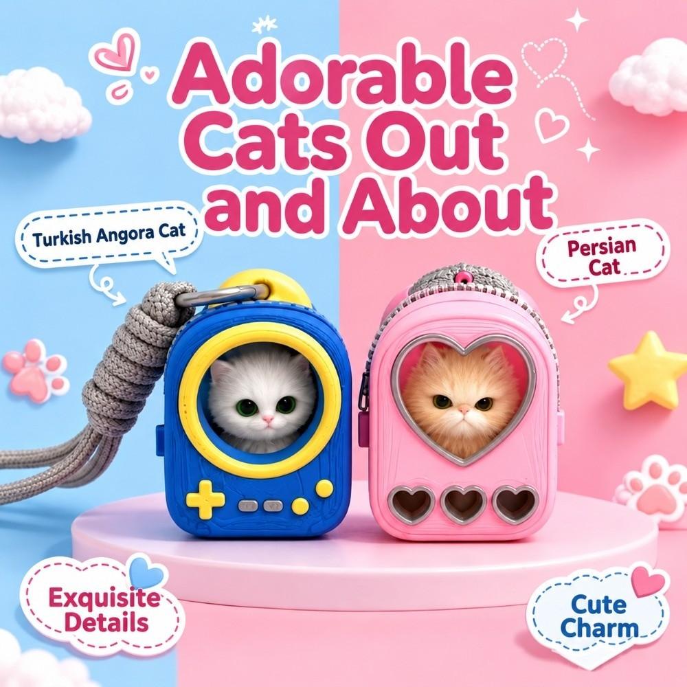 Lightweight Build 3D Printed Keychain Vibrant Shades Trendy Bag Charm Micro Kitten Bag Gifting