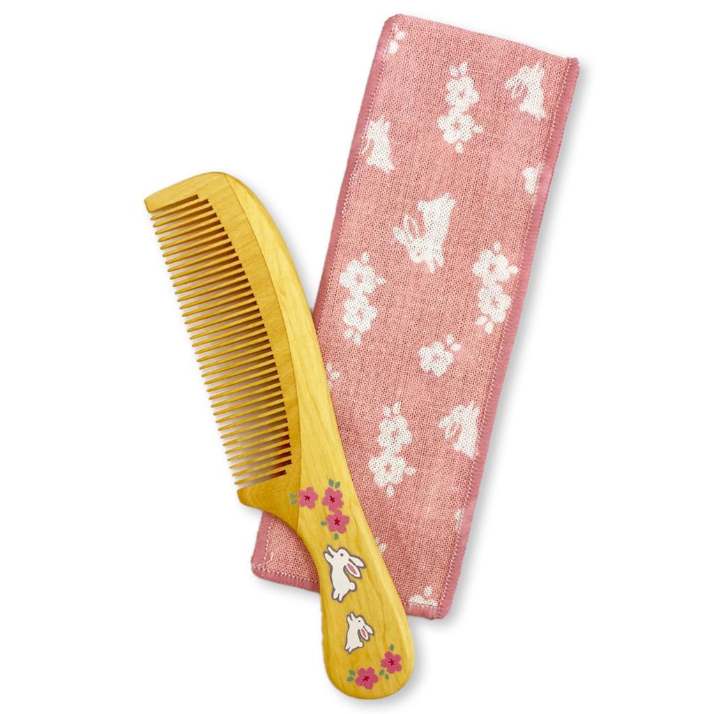 Hairbrush Boxwood Made in Bisugata no Wa Naturally Squeezed Camellia Oil x (Styleneo) Comb, Comb, Japan, Wooden, Comb, 100% (Sakura Rabbit, 3.5 15.2