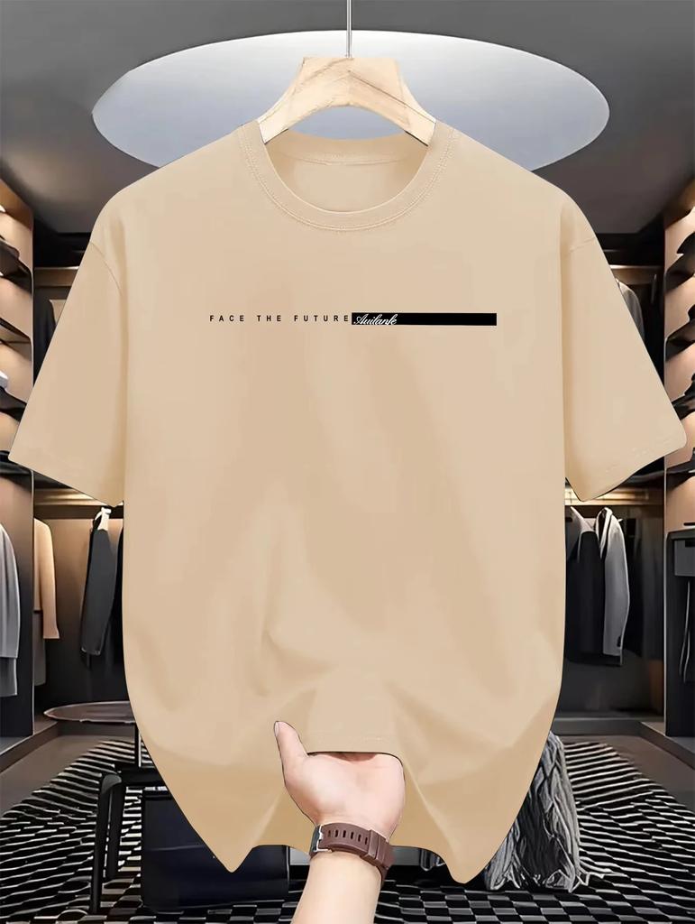 Men's summer cotton casual loose big letter print crew neck short sleeve T-shirt, street style neutral T-shirt.