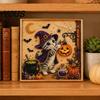 DIY Decorative Wall Hanging Halloween Cat Faux Pearl Painting Art Kit, Spooky 3D Beads Creative Gift Crafts, Cute Witch Gem for Adults, Craft
