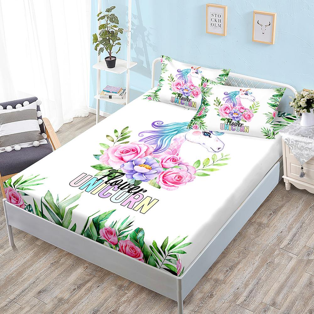 Cartoon Three-Piece Animal Fox Unicorn Mattress Mattress Mattress Protective Cover