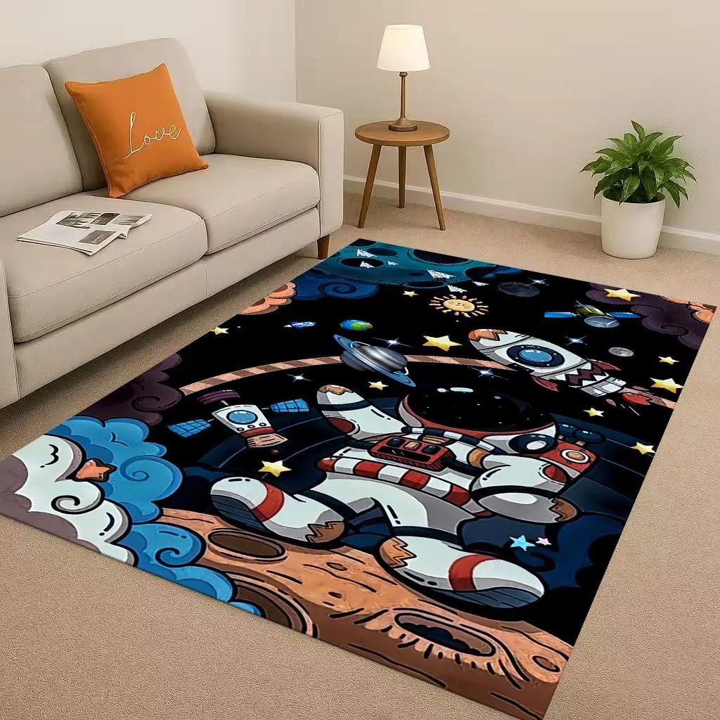 3D Cartoon Astronaut Spaceman Planet Living Room Non-Slip Area Rug Carpet for Bedroom Playroom Sofa,Home Decor Doormat Christmas