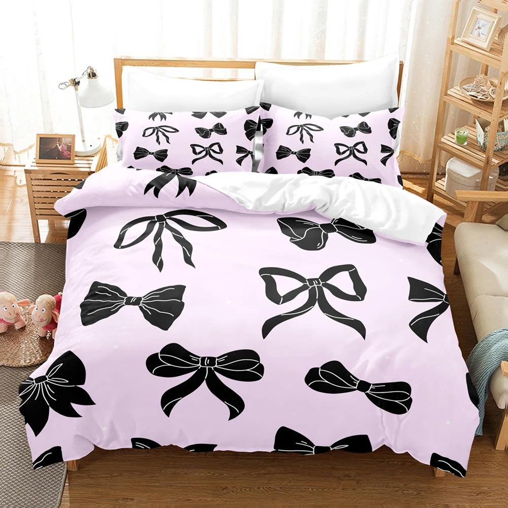 Bowknot bedding set, Home Bedroom Comforte Nordic polyester material, suitable for children and adults, 2/3-piece set 135x200cm