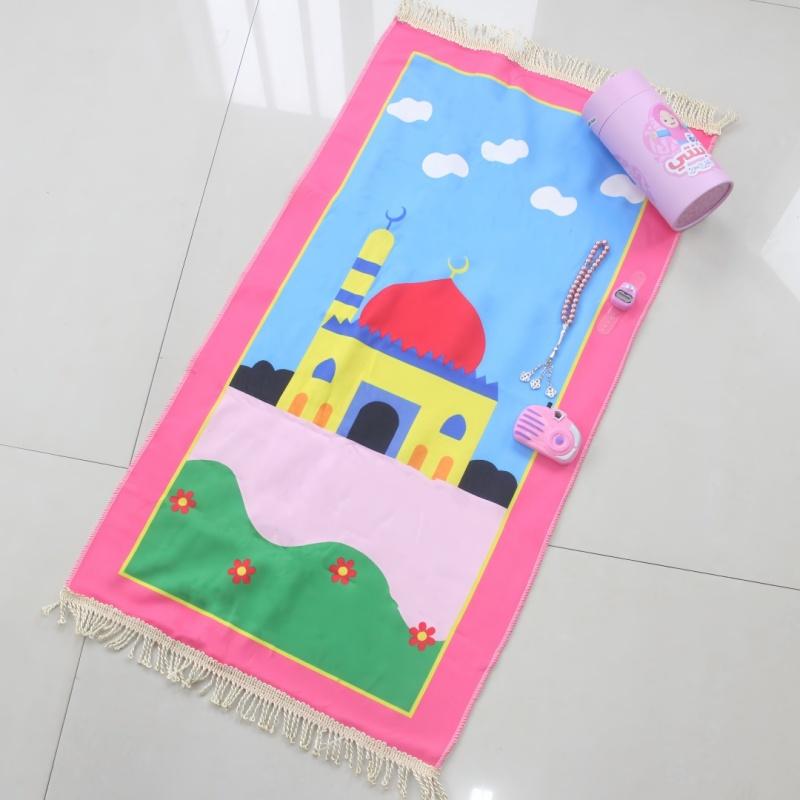 Muslim Prayer Cartoon Printed Novelty Golden Velvet Non-Slip Foldable Children Home Blanket