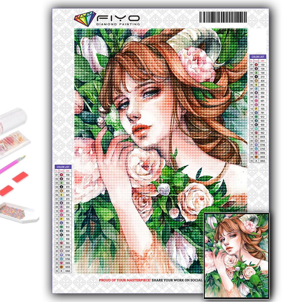 Diamant-Malerei, Blume und Mädchen, Stickerei, Kreuzstich, Strass, Heimdekoration