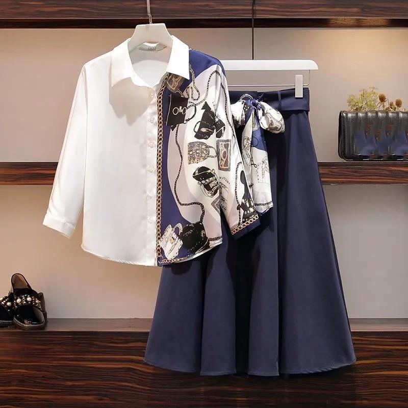 Women's Spring and Fall Temperament and Elegant Suit Long-sleeved Shirt + Ageing Dress Two-piece Suit