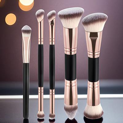 1/2/5 Pezzi Pennello per Trucco Fondotinta Doppia Estremità Piatto/Angolato Superiore Pennello Contouring Per Bellezza Miscelazione Liquido Cipria Correttore Crema