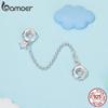 BAMOER 925 Sterling Silver Star and Moon Safety Chain Fit Bracelet for Women Gift Jewelry