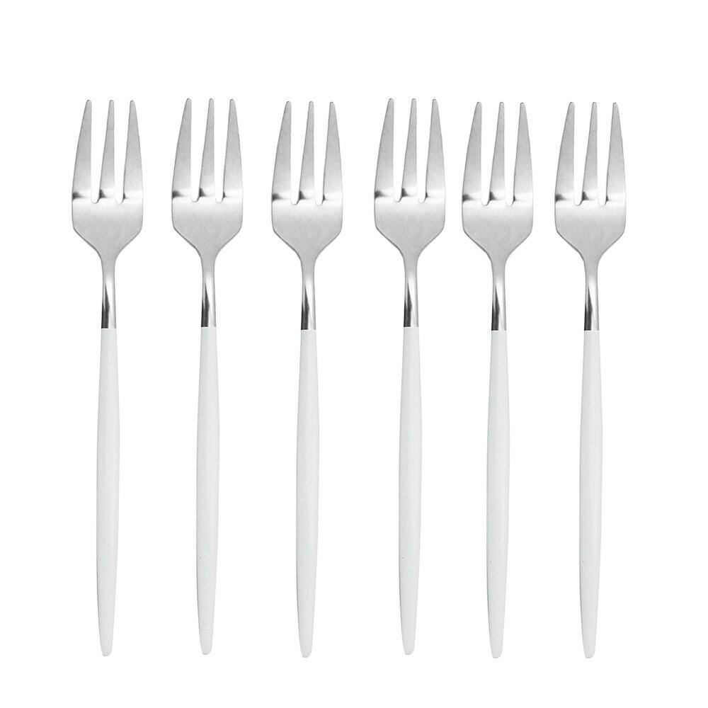 6Pcs Fruit Fork Stainless Steel Cake Forks White Gold Colourful Tea Fork Dinnerware Set Hotel Party Restaurant Supplies