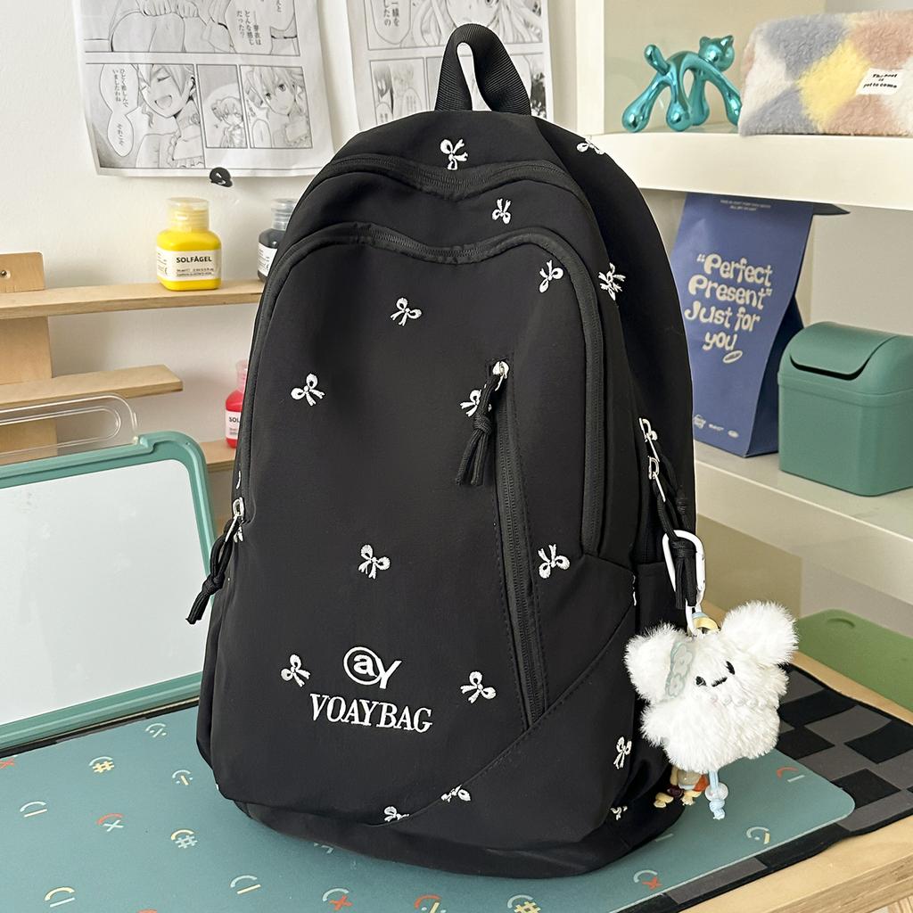 Schoolbag Korean Ins Cream Solid Color Floral Embroidery Student Backpack Fresh and Sweet Soft Girl Atmosphere Travel Backpack