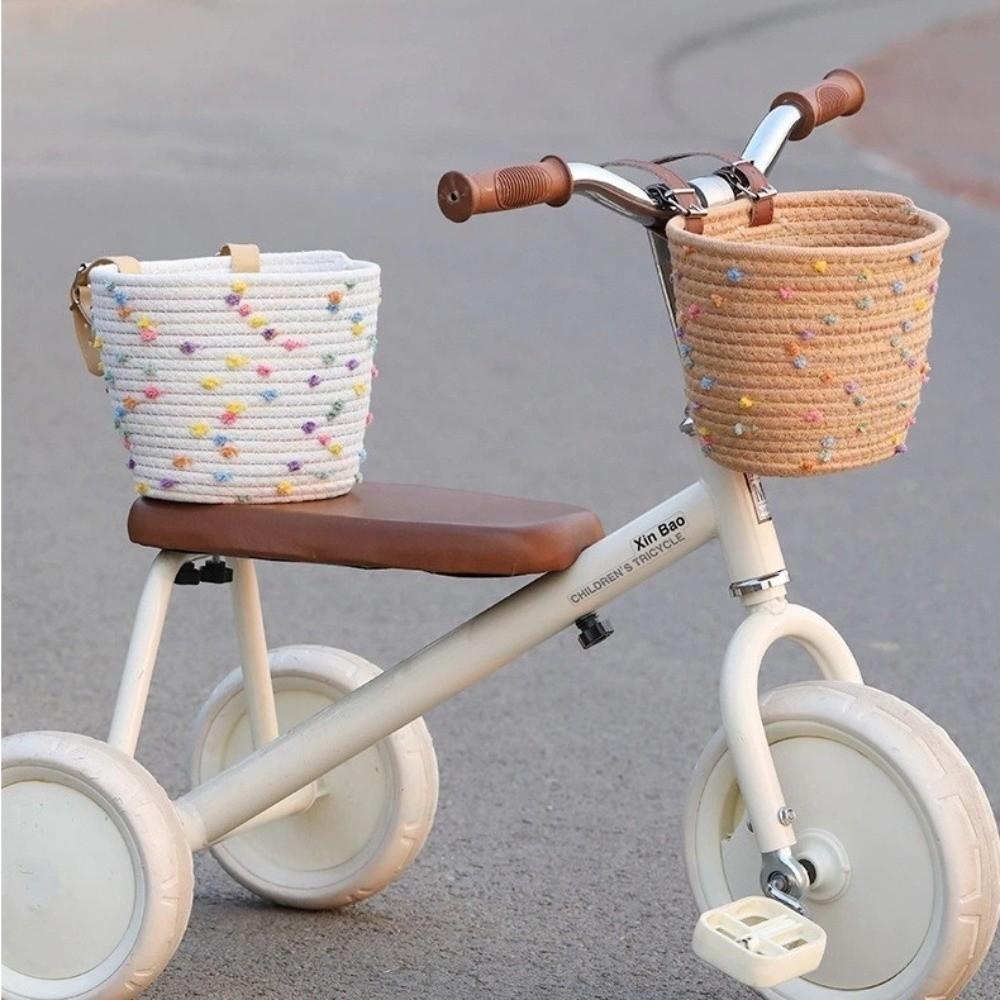 Cute with Rope Handle Bicycle Basket Removable Solid Color Bike Carrier Bag Large Capacity Storage Basket Bike