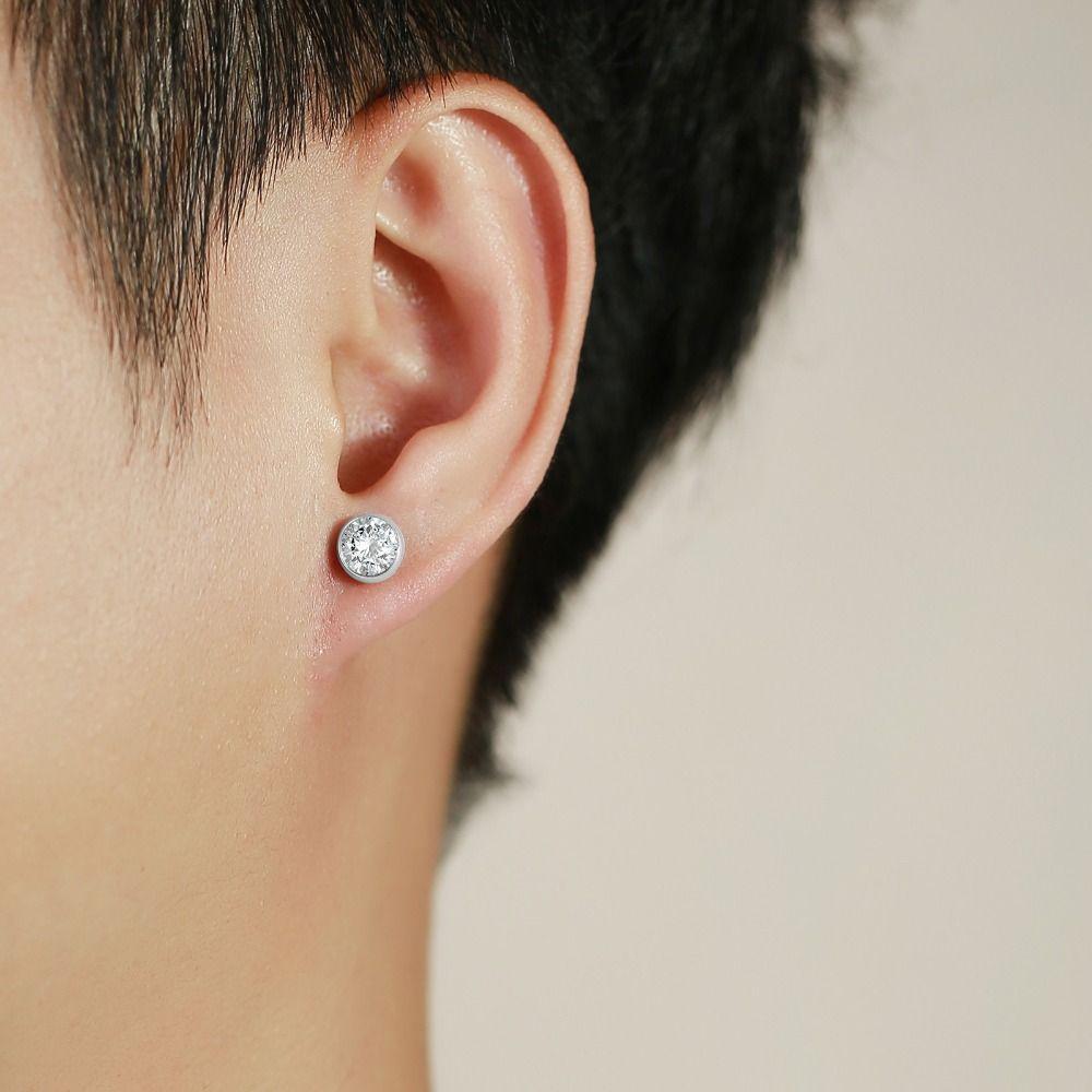 Micro Inlay Rhinestone Men Zircon Earrings Hip Hop Fashion Stud Earring Cool Hip Hop Earring  Men