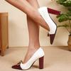 European & American Women's Chunky Heel Bow High Heels - Patent Leather, Pointed Toe, Plus Size