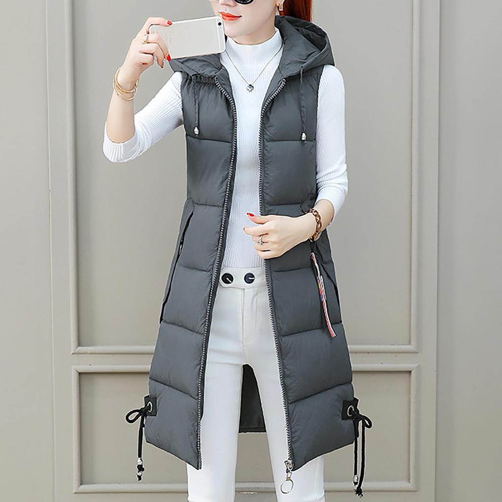 Warme Damen-Jacke in Übergröße, einfarbig, mit Kapuze, einreihig, mittellang, Baumwolle, Weste, schmaler Cardigan-Mantel