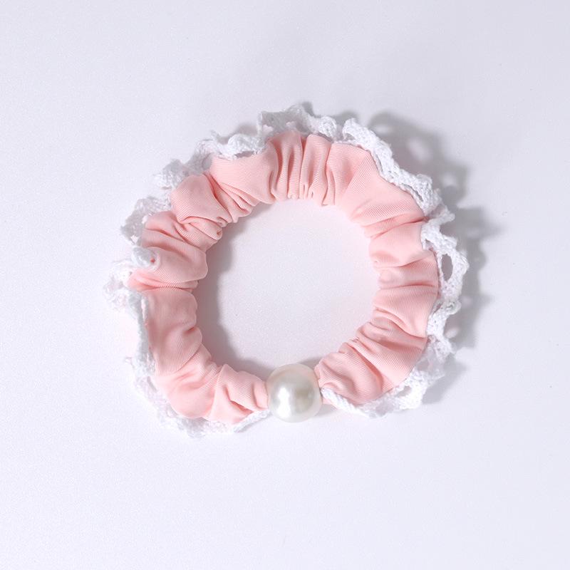 Elegant Pearl Lace Trim Solid Color Hair Tie for Women