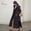 Women Cotton Coat Hooded Long Sleeve Pockets Side Slit Hem Down Jacket Solid Color Pockets Thickened Casual Outwear