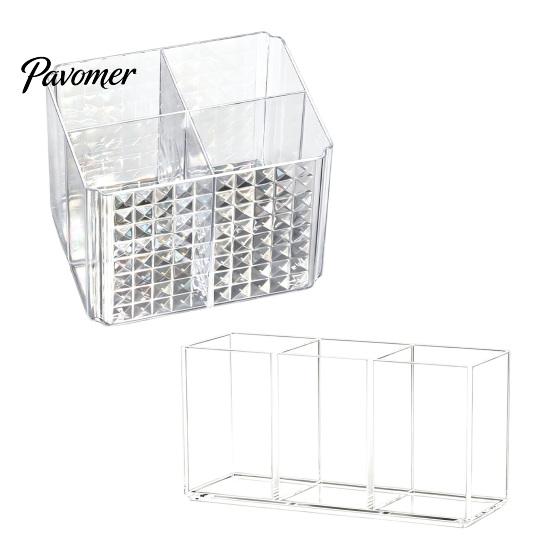 Home Office Desk Organizer Transparent Acrylic Makeup Brush Organizer, Multi-Compartment Storage Bin, Modern Desktop Lipstick Eyeliner Stand