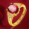 Korean Style Gold Plated Women's Ring Set: Adjustable Garnet & Ruby Open Rings