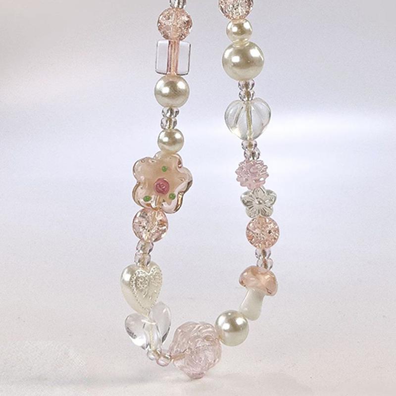 Niedlicher Glas Schleifenknoten Blume Perle Handy-Anhänger Charm Kette Knoten Handy-Lanyard Schlüsselanhänger Mädchen Tasche Kamera Anhänger für Airpods Hülle