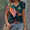 Women's T-shirt Casual Loose  Clothing Cat Pattern Top Summer New Fashion V-neck