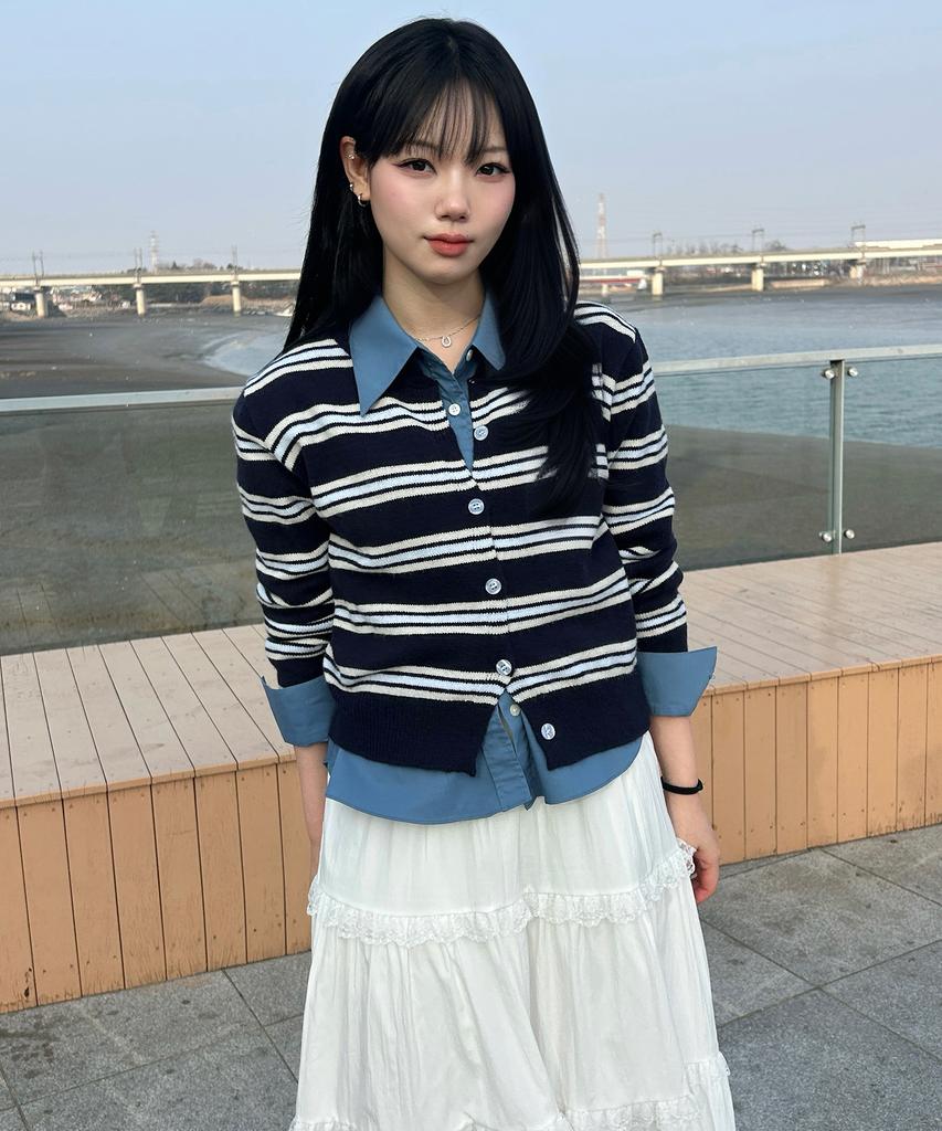 Cargobros For Woman Multi-Stripe Cardigan (Navy)