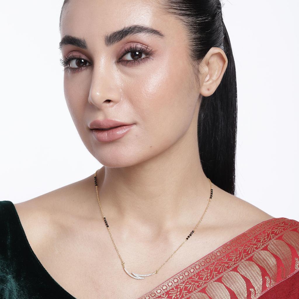 Abdesigns Diamant-Mangalsutra, vergoldetes indisches Mangalsutra, Mangalsutra der Bollywood-Schauspielerin, synthetisches, im Labor gezüchtetes Diamant-Mangalsutra