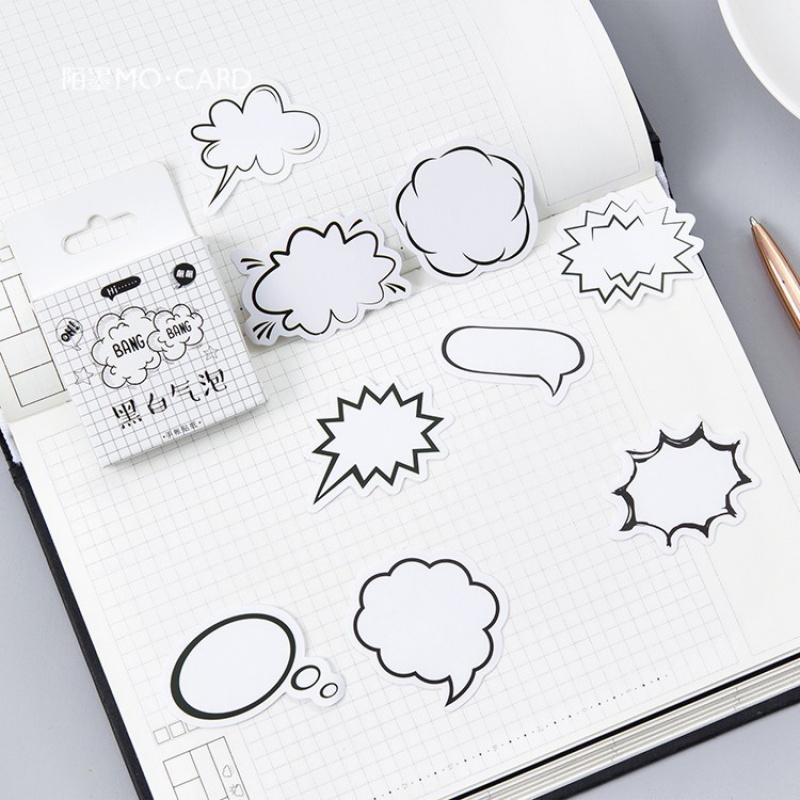 45Sheets Black & White Dialog Box Stickers Mini Box Stickers Vintage Scrapbooking Journal DIY Decorative Stickers Craft Supplies