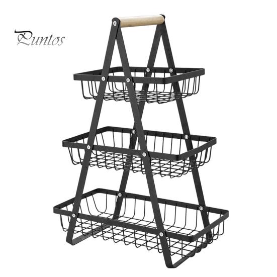 

Металлический держатель для фруктов, корзина для овощей с деревянной ручкой, большая вместимость, многослойная многофункциональная подставка для хранения фруктов, органайзер Triple Layer чёрный