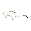 Vintage Glasses Metal Frame Half Without Lens Girls Chic Cosplay Party Decoration Lensless Metal Half Frame Glasses With Chain