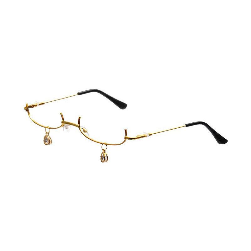 Vintage Glasses Metal Frame Half Without Lens Girls Chic Cosplay Party Decoration Lensless Metal Half Frame Glasses With Chain