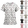 Women's Fashion Printed Short Sleeve V Neck Pattern Tops Pocket Working T-shirts