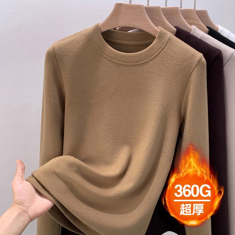 New thickened double-sided German velvet crew neck bottoming shirt for women's autumn and winter with velvet polished thermal top