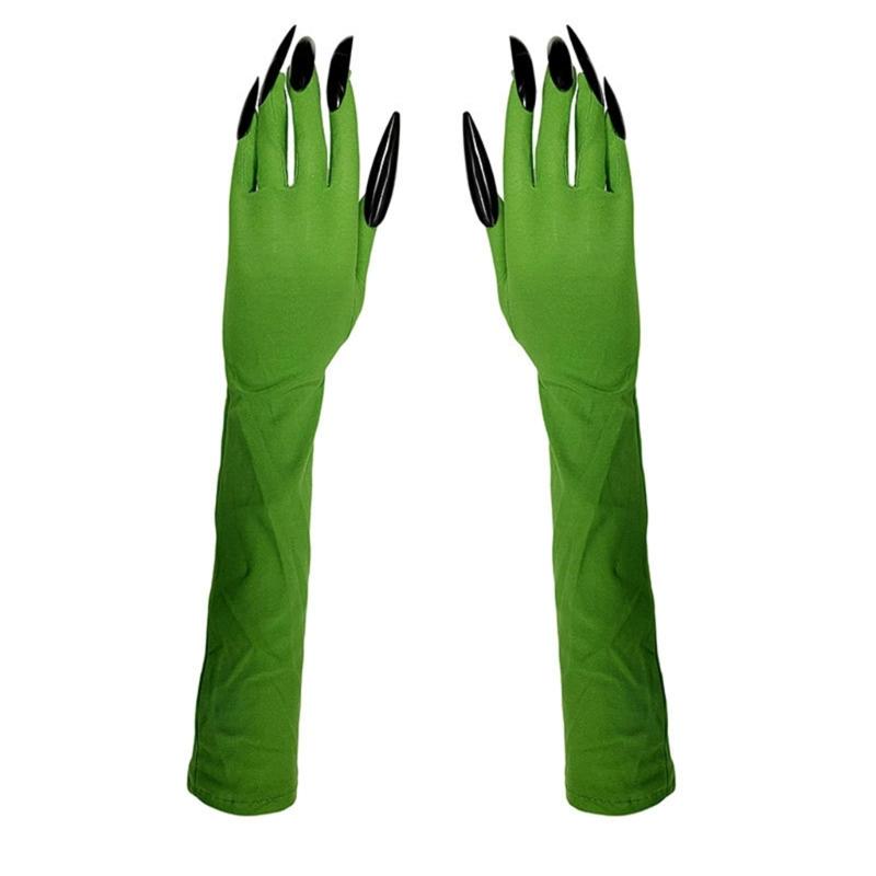 Frightening Green Long Nails Gloves Funny Cosplay Party Long Nails Witch Fingernails Gloves Dress Up