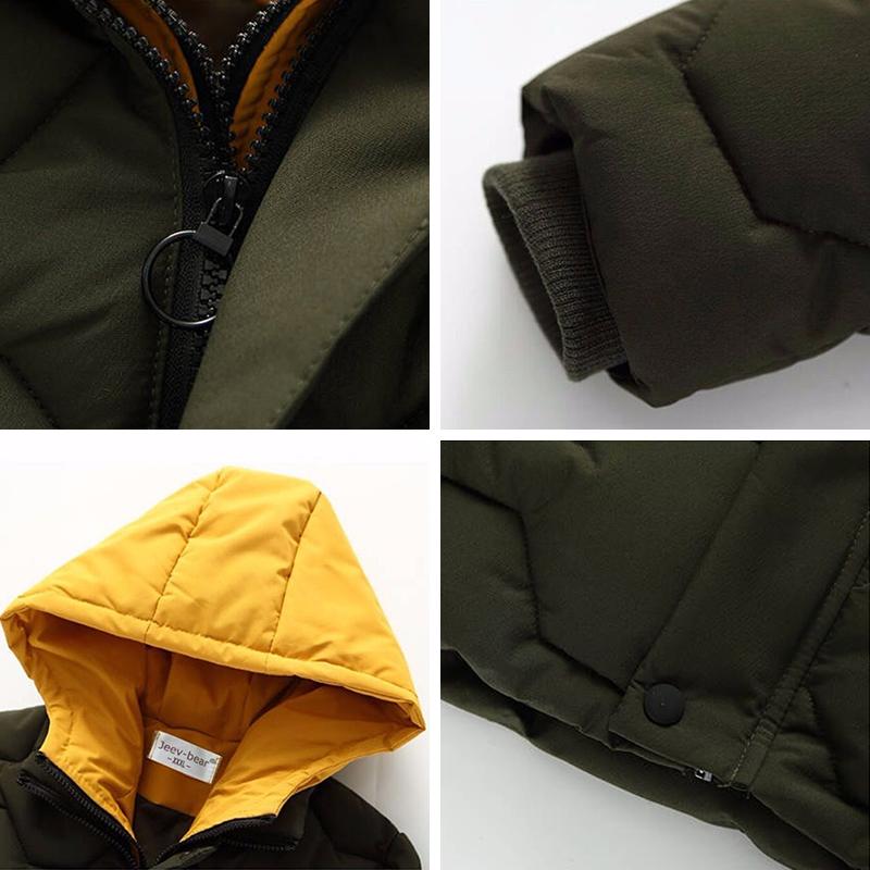 Autumn Winter Big Boys Jacket Thicken Warm Teenager Kids Jackets Long Style Zipper Hooded Boys Coat Warm Fake Two-piece Tops