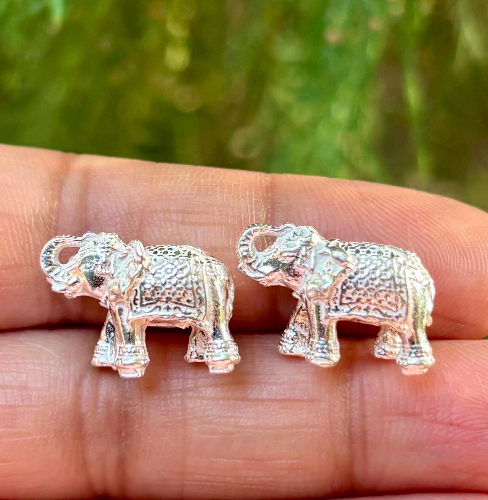 2 Pc Fine Silver Hindu Elephant Idol, Temple Pooja Statue One Size