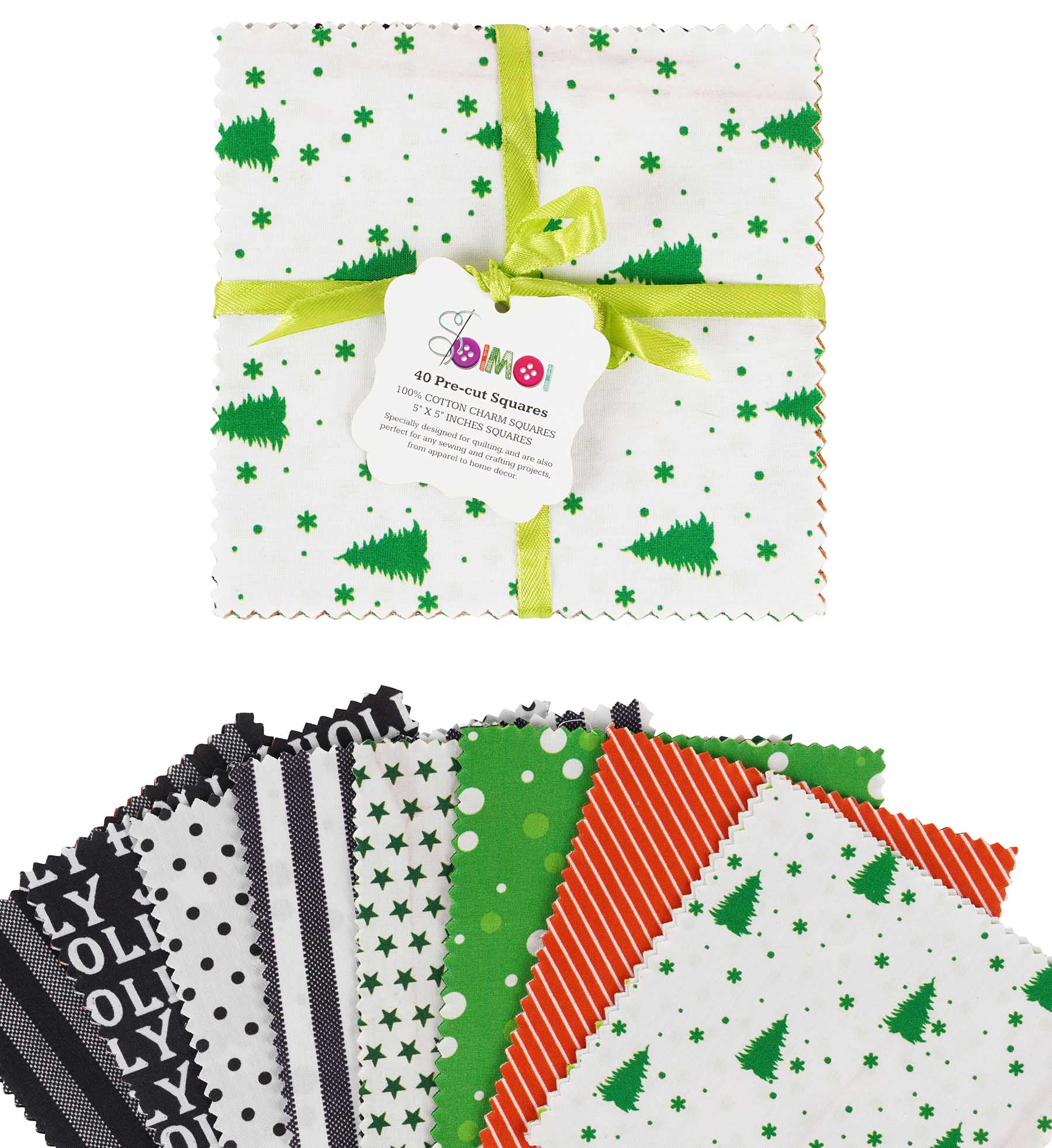 

Soimoi Christmas Theme Print Precut 5-inch Cotton Fabric Quilting Squares Charm Pack DIY Patchwork Sewing 5x5 белый