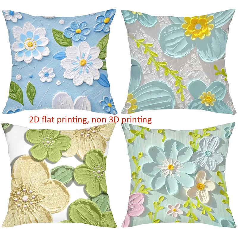 Floral Embroidered Cushion Covers 2D Flat Printed Polyester Pillowcase, Sofa Decorative Cushion Cov Headboard Pillow