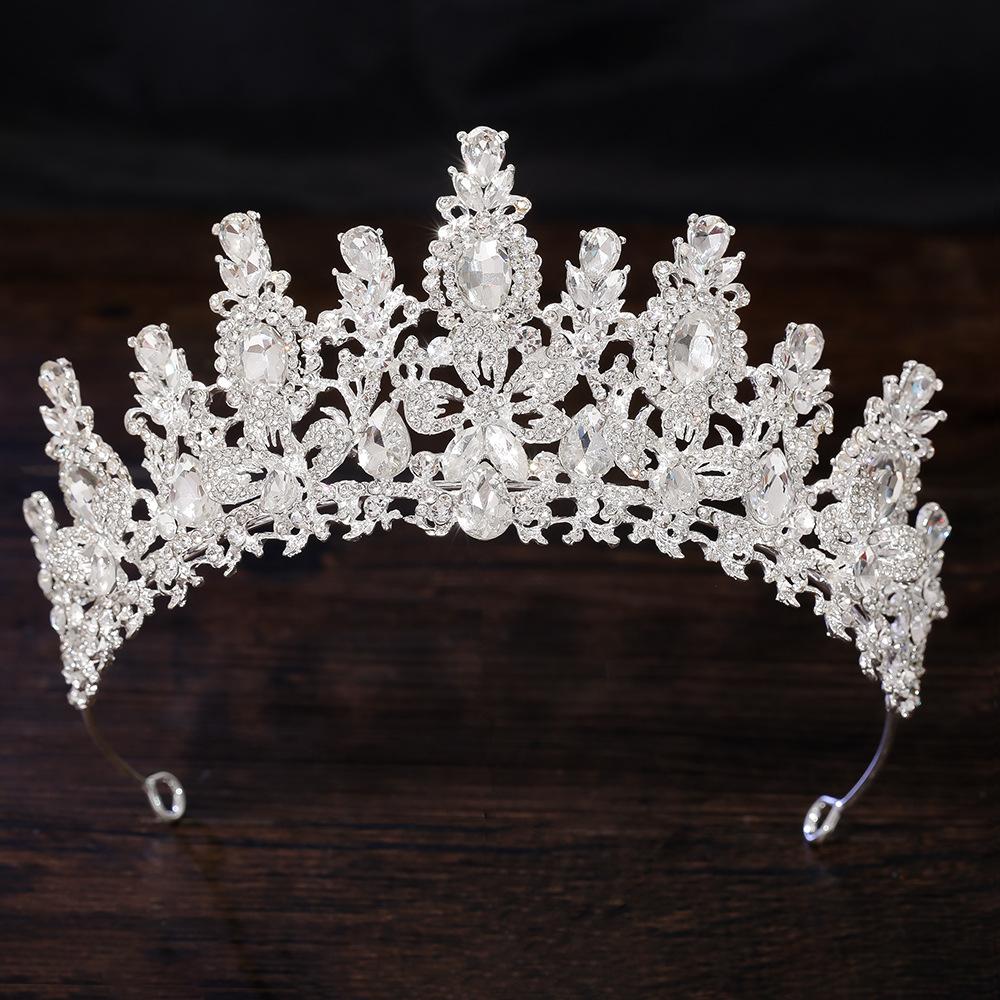 Baroque Luxury Water Drop Crystal Flower Bridal Tiaras Crown Rhinestone Pageant Diadem Bride Headpieces Wedding Hair Accessories