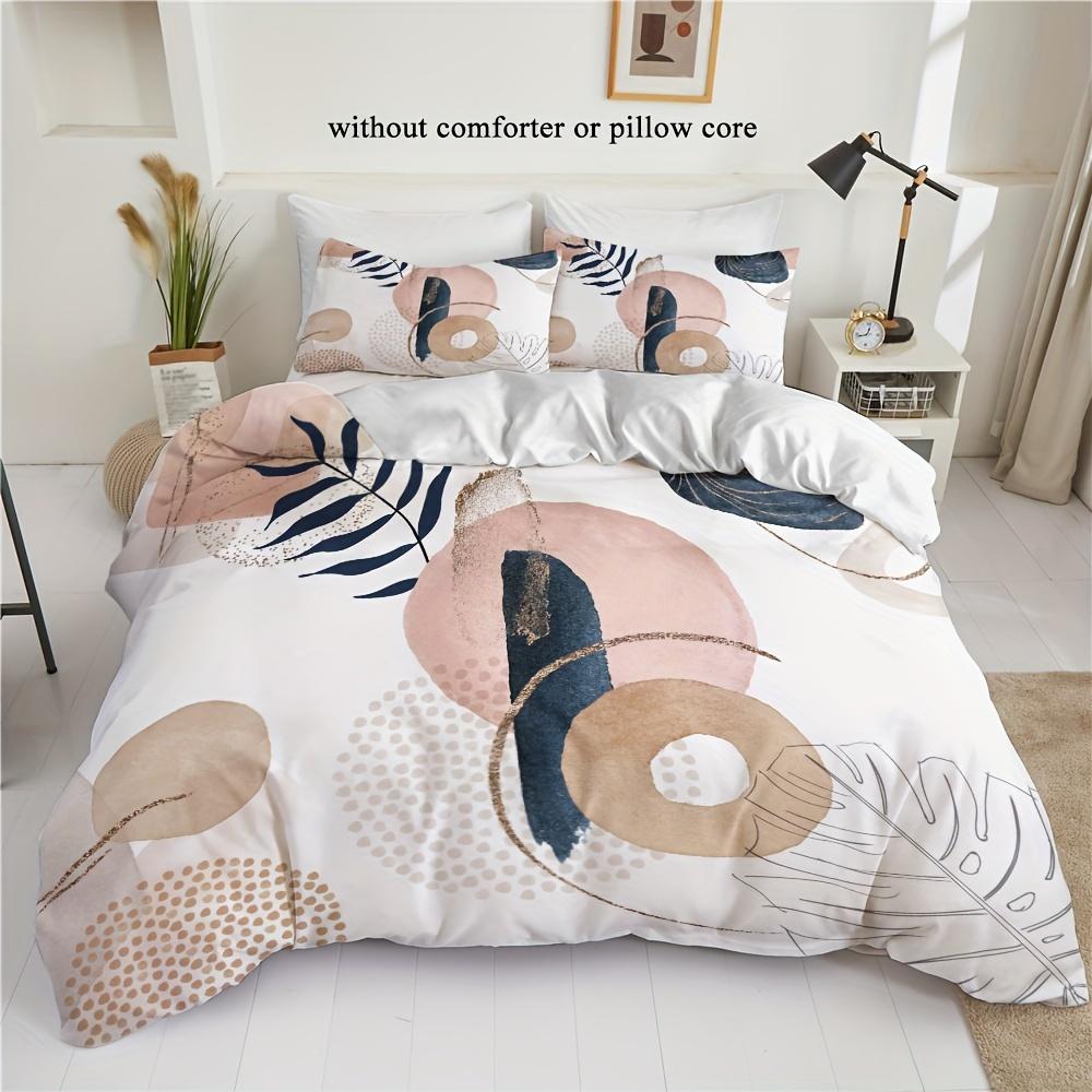 2/3pcs Duvet Cover Set (1 Duvet Cover + 1/2 Pillowcase, Without Core), 3D Simple Elegant Art Blue and Pink and Yellow Stitching
