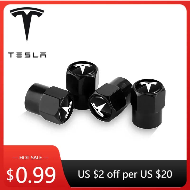 Car Sticker Tesla 4Pcs Car Tire Valve Caps Emblem Metal Cap Case Car Styling for Tesla Model 3 2021 S X Y Style Roadster Invader