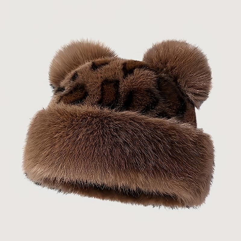 

1PC Thickened Ear Flap Trapper Hat Warm Face Slimming Faux Mink Hat Winter Faux Fur Leopard Print Hat Leopard Print Mink Fur Hat B