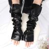 Long Arm Warmer Fingerless Gloves Black Women Gloves PU Leather Gloves  Dance Performance