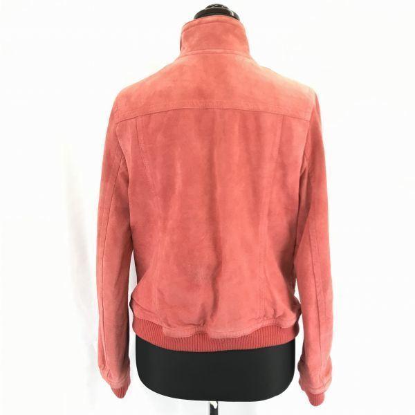 Macphee Suede Processed Leather Pig Leather Blouson Outer / 38 / M / Salmon Pink / Full Zip / Flap Pocket / Rib Cuffs(USED)